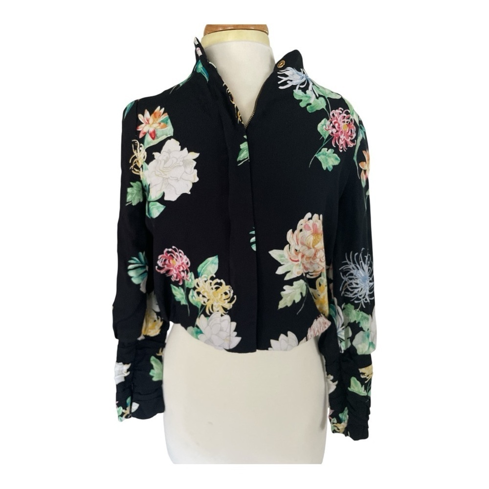 Zara Floral Bomber Jacket - Black and Multicolor - Picture 2 of 5